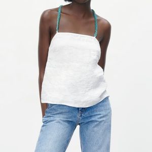 ZARA CHAIN TRIM LINEN TOP